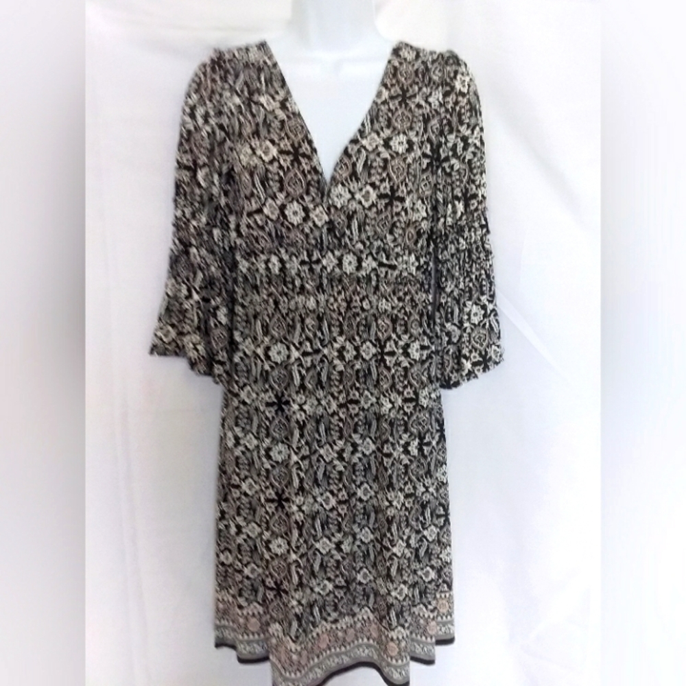 Womens triple row smocking dress Black White and Pink